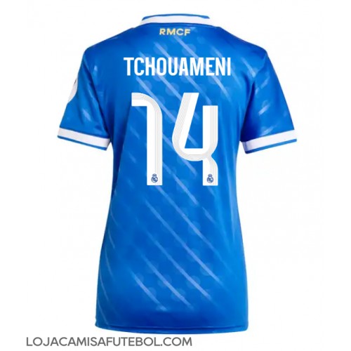 Camisa de Futebol Real Madrid Aurelien Tchouameni #14 Equipamento Alternativo Mulheres 2025-26 Manga Curta